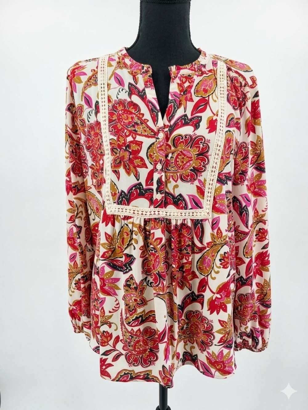 LOFT Pink Multi Floral Peasant Blouse